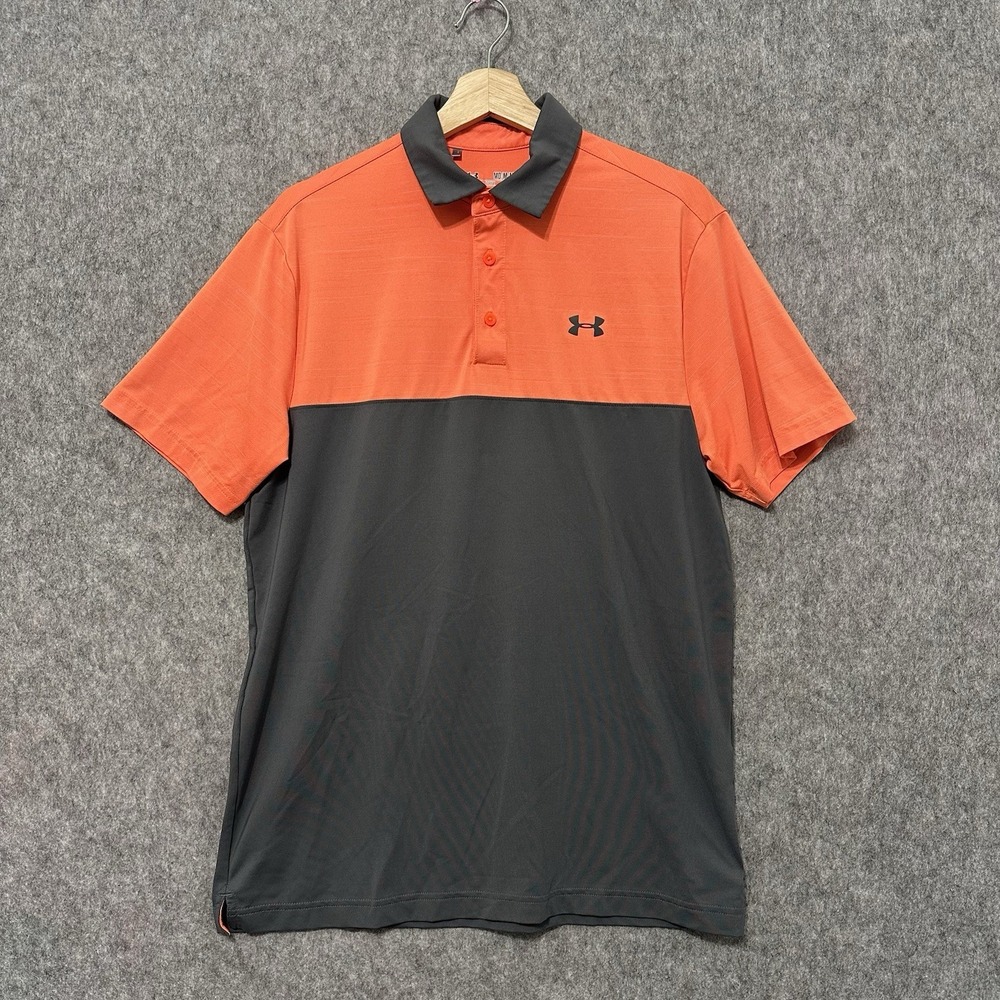 Under‎ Armour Polo Shirt Sz M HeatGear Orange Gray Two-Tone Athletic